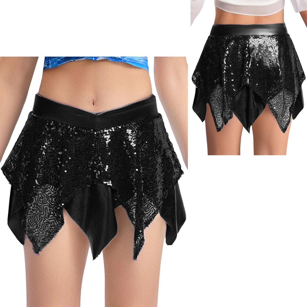 Versatile Girls Stage Outfit: Metallic Sequins Asymmetric Skirt for Dance Competition, Party & Halloween Costume