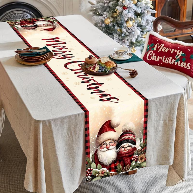 Vintage Christmas Table Runner Farmhouse Table Flag Merry Christmas Decoration for Home 2025 Winter Holidays Dinning Table Decor