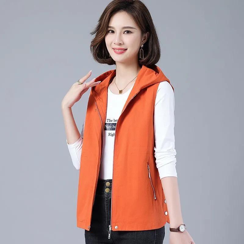 Vest Women's Waistcoat Spring Summer Fashion Outerwear Vest Middle-aged Female Casual Hooded Jacket Sleeveless Jackets