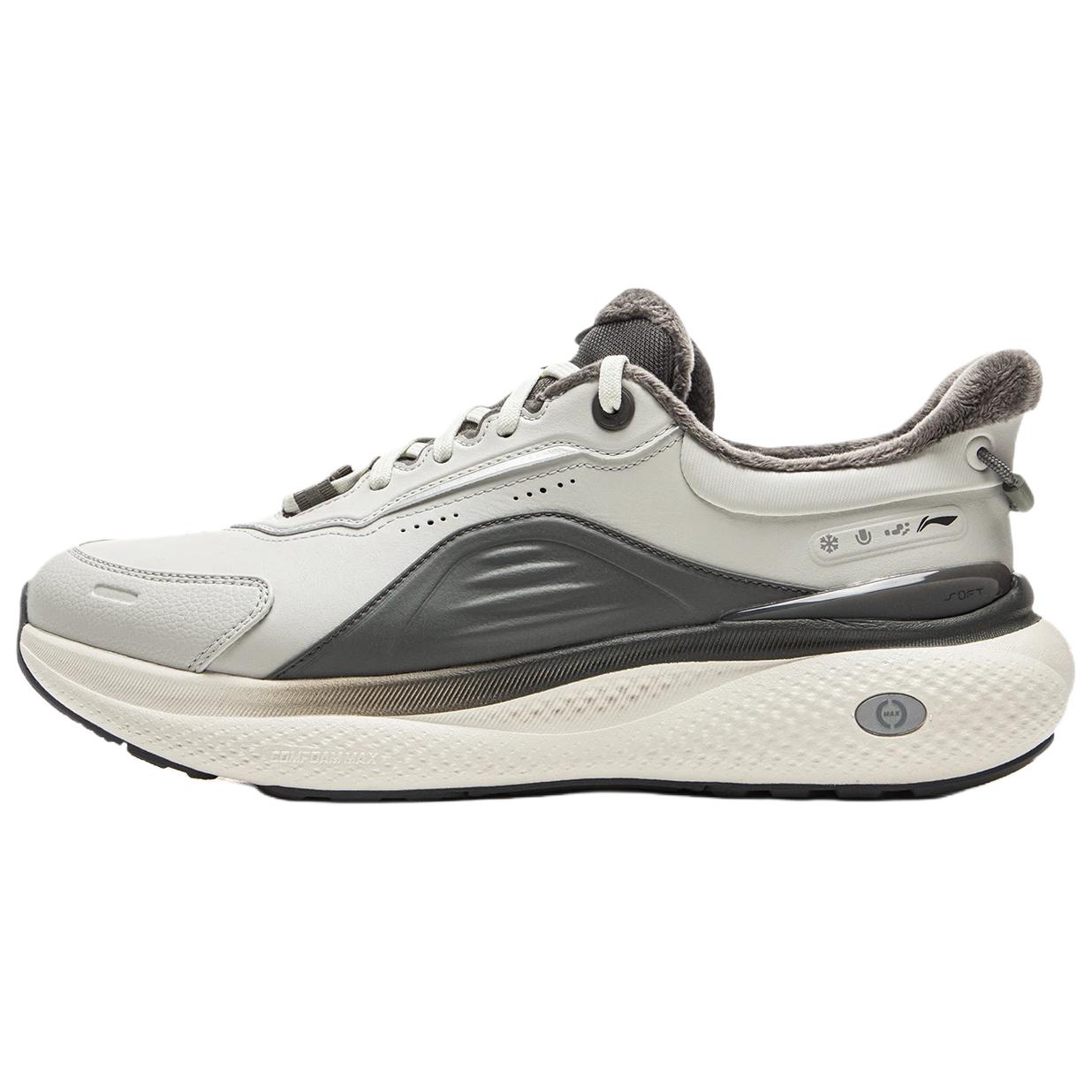 

Li-Ning Soft Plus 2 Fleece Synthetic Leather Trendy Warm Low-Top Casual Shoes Men sneaker Light-Grey AGLV147-4 39.5