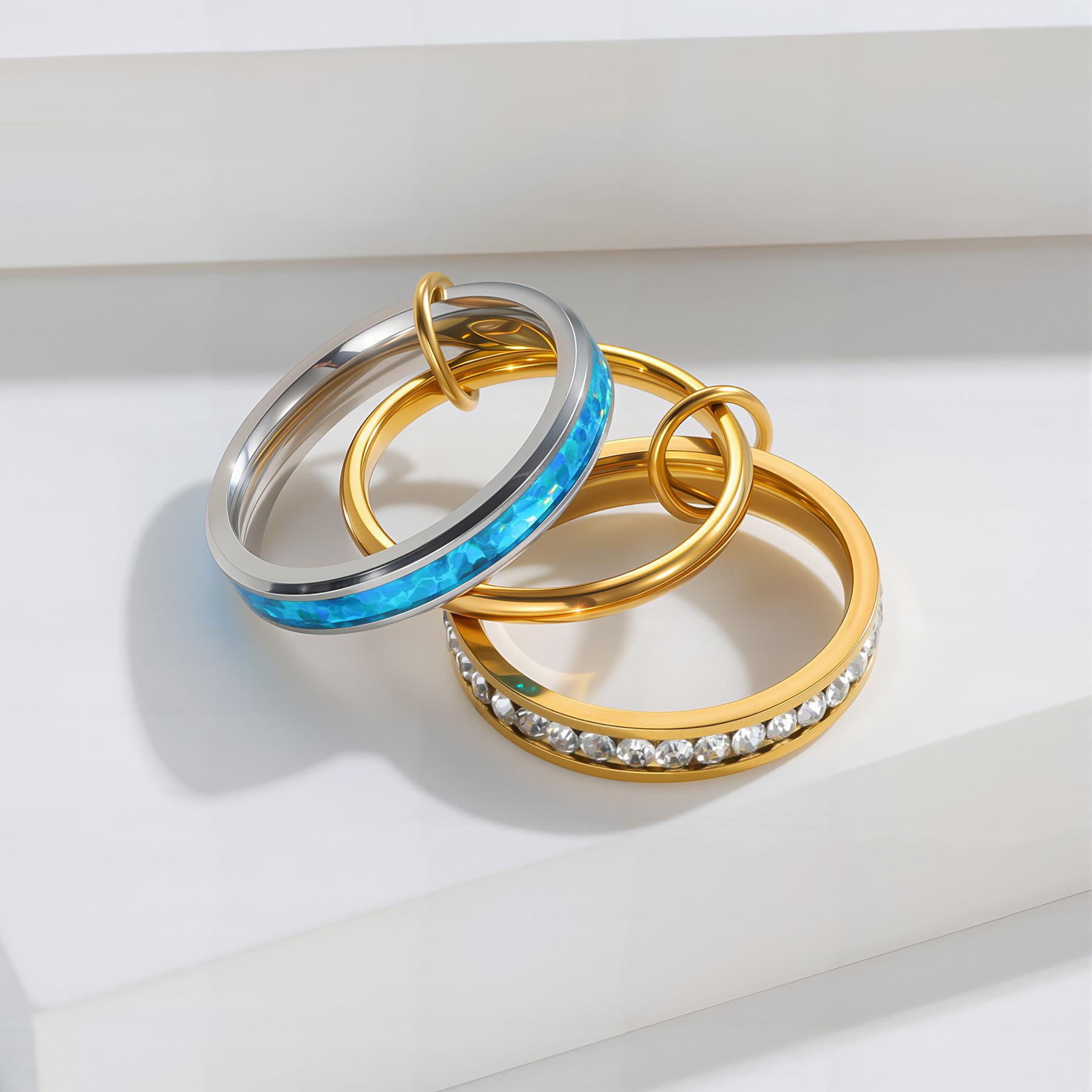 

INS Stainless Steel Stackable Rings With Blue Opal Simple Multilayer Link Chain Ring Set For Women Men Jewelry Wholesale 6