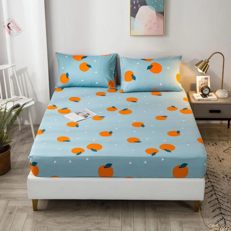Pure Cotton Printed Fitted Sheet Only Non-Slip Protective Cover for Bedroom  (no Pillowcase)