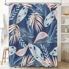 Modern Tropical Blue Pink Feather Shower Curtain for Bathroom Decor Navy Floral Pattern Waterproof Fabric Size180x245cm (70x96