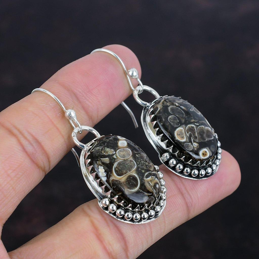 Turritella Agate Earring Gemstone Earrings 925 Sterling Silver Earring Healing Stone Earring Handmade Jewelry Gifts For Wife Stylish Earring