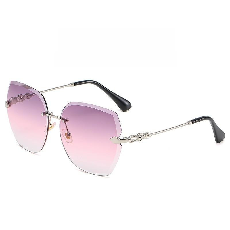 Metallic Frame Geometric Sunglasses With Gradient Pink Lenses Uv400 For Outdoor Activities And Parties