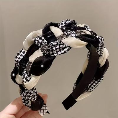 [Elegant Non-Slip Headband Women] Elegant Vintage-Inspired Braided Headband with Sparkling Rhinestones - Wide, Non-Slip Hair Accessory for Women