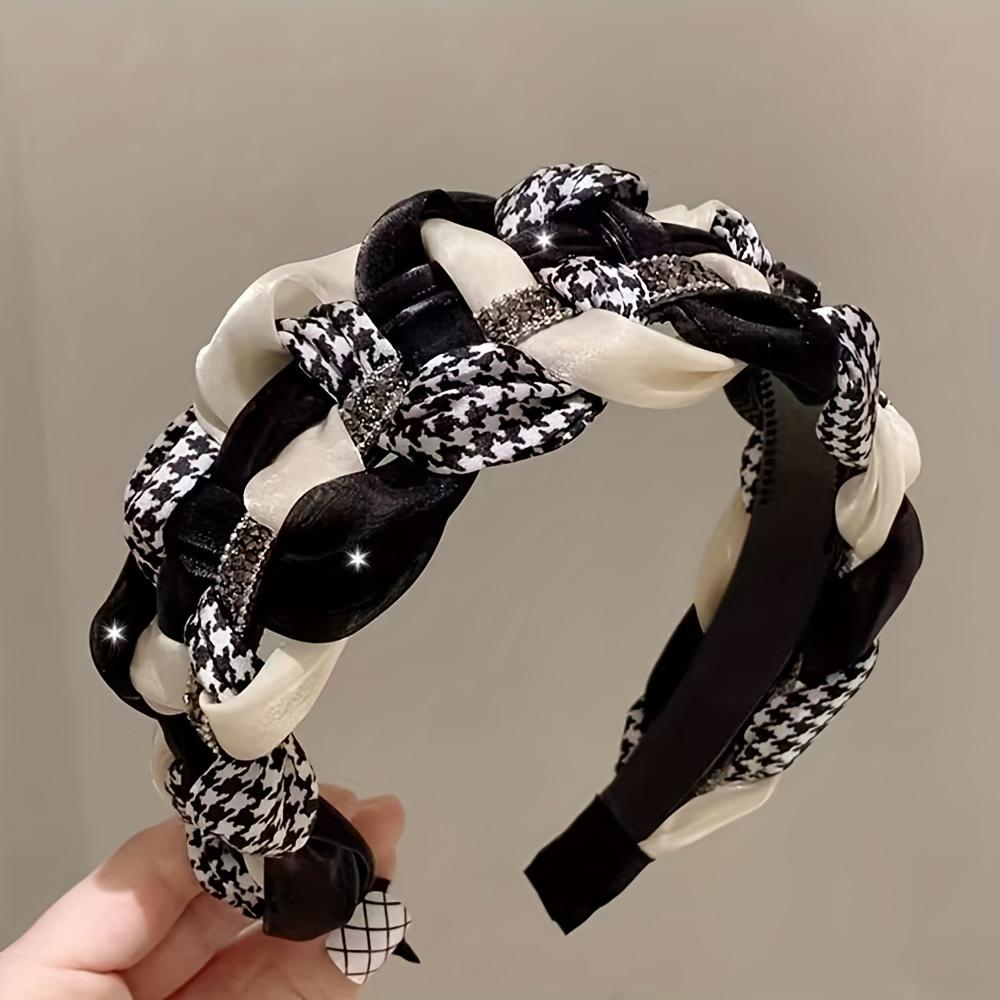 [Elegant Non-Slip Headband Women] Elegant Vintage-Inspired Braided Headband with Sparkling Rhinestones - Wide, Non-Slip Hair Accessory for Women
