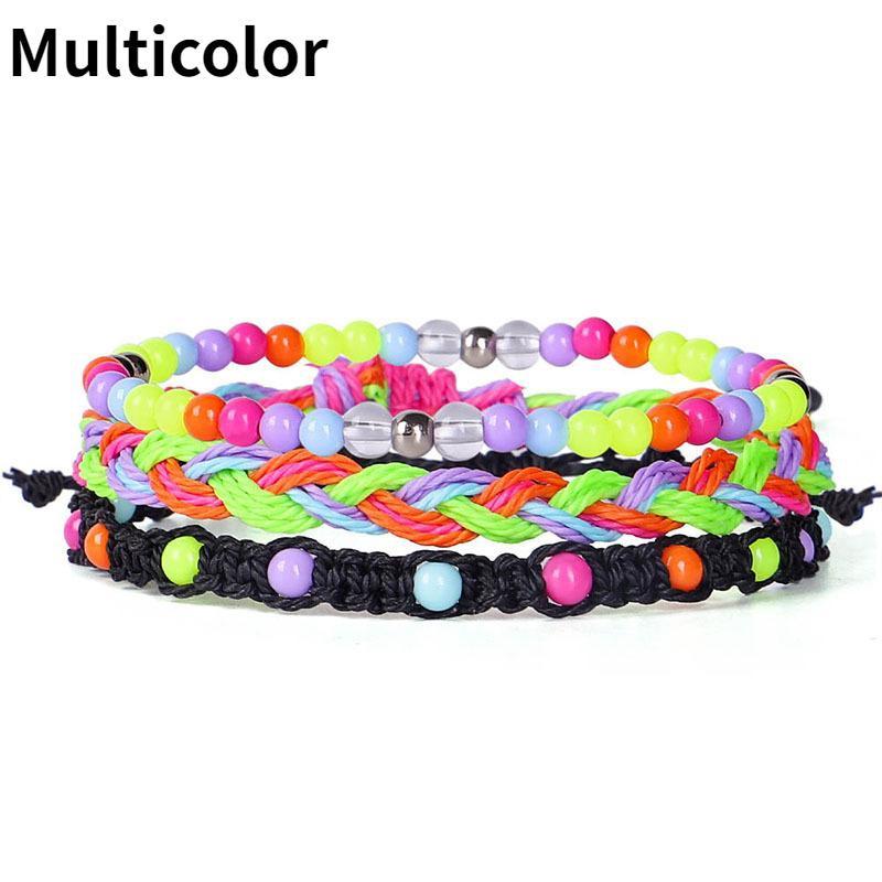 3 Stück/Set böhmische geflochtene Stretch-Freundschaftsarmbänder stapelbare perlengewebte Schnurarmbänder verstellbare Wellenseilarmbänder MYY