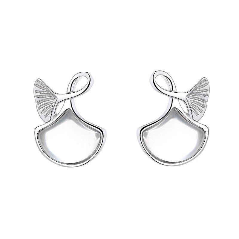 S925 Sterling Silver Sansheng Apricot Stud Earrings Female Excellent Elegant White Fritillary Ginkgo Leaf Earrings Temperament Entry Lux Ear Rings