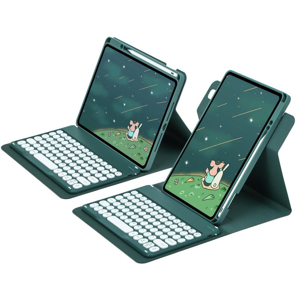 "10th Gen iPad Rotating Acrylic Case with Pen Slot, 10.2" Magnetic Bluetooth Keyboard, and Leather Cover"