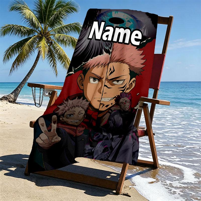 Custom Name Personalized Jujutsu Kaisen Print Beach Towel, for Trip Camping Beach Party Home Decor, Birthday Gift for Family & Friends