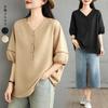 Short Sleeve Chiffon Pullover with Solid Loose Perfect for and Fall [POGCZMKK] Women's Tops, T-Shirt, V-Neck Buttons, Color, Simple, Stylish, Fit,