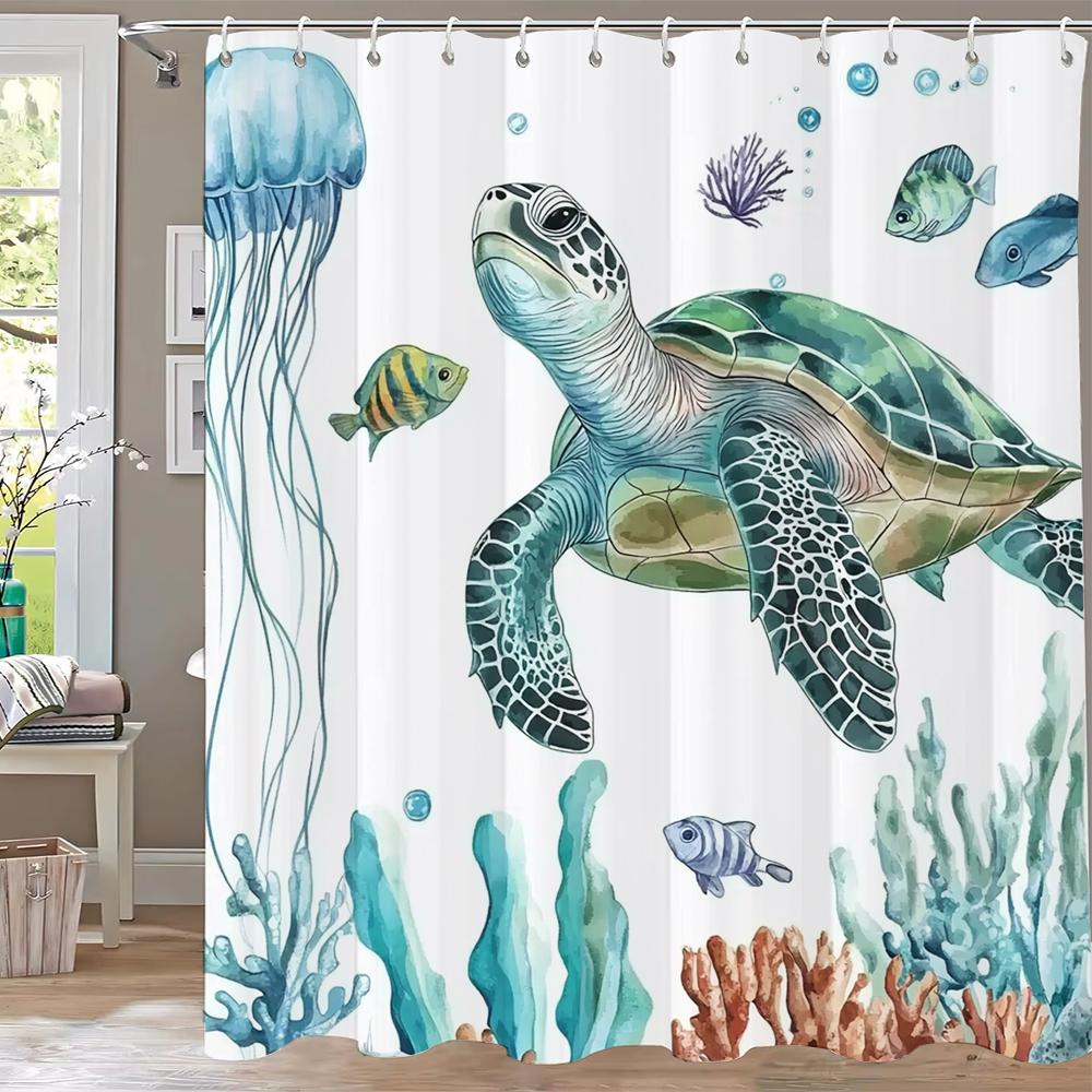 Sea Turtle /Marine Turtle Printed Shower Curtain, Bathroom Decorative Bathtub Curtain With Hooks,Home Decoration Curtain