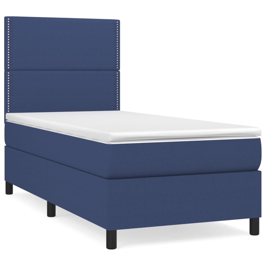 Blue Box Spring Bed with Mattress 90 x 190 cm Fabric
