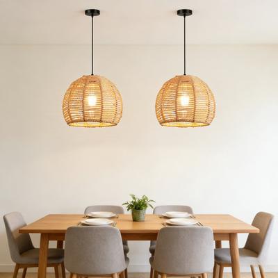 JOYINLED 20CM Hand Woven Wicker Lamp Shades For Pendant Light Natural Rattan Hanging Light Fixture for Dining Room Living Room