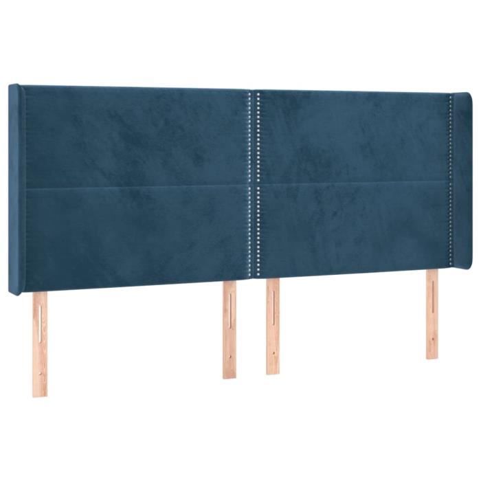 VidaXL Tête de lit avec oreilles Bleu foncé 203x16x118-128 cm Velours3119510