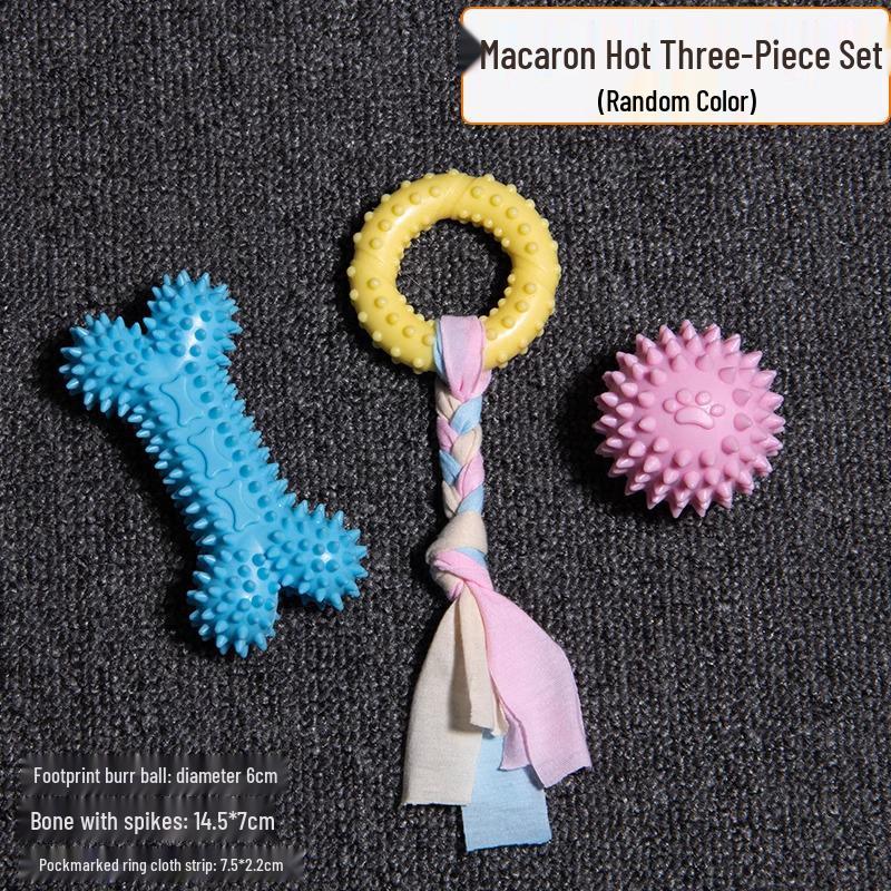 Small Dog Chew Set: Teething Stick & Bite-Resistant Rubber Ball