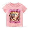 Italian Brainrot Cotton T-shirt Kids Clothes Boys Girls Funny Tops Tung Tung Sahur Ballerina Cappuccino Print Tees Streetwear