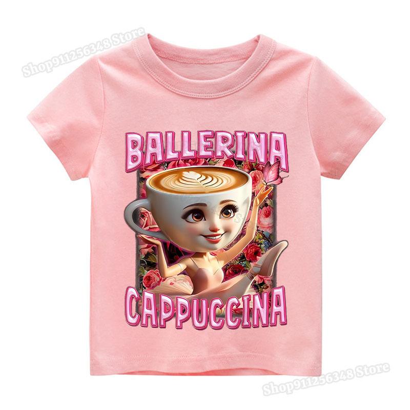 Italian Brainrot Cotton T-shirt Kids Clothes Boys Girls Funny Tops Tung Tung Sahur Ballerina Cappuccino Print Tees Streetwear