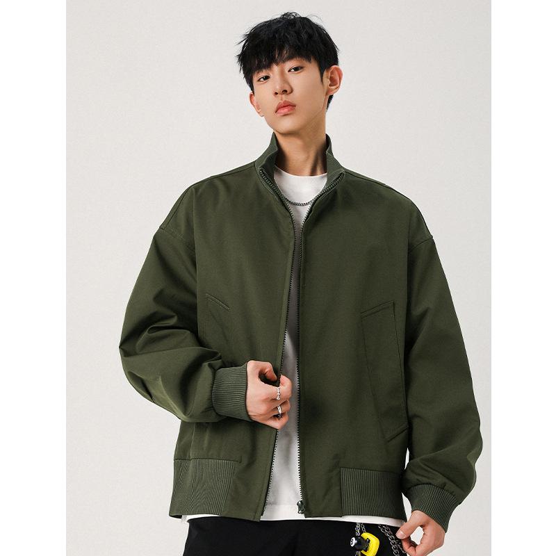 

High Street Men s Retro Bomber Jacket - Stand Collar, Trendy & Versatile Baseball Outerwear for Spring and Autumn 3XL (165-185 Jin)