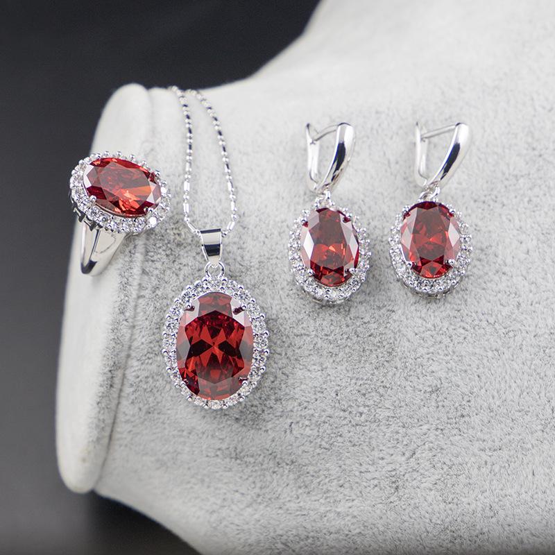 European-American Zircon Jewelry Set: Ring, Necklace, Earrings - Three-Piece Inlaid Zircon Collection