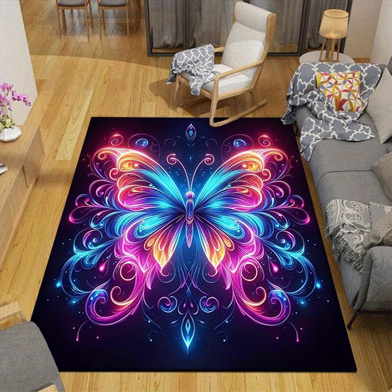 1pc Colorful Butterfly Print, Design Indoor Area Rug - Soft, Anti-Slip, and Durable Gaming Room Decor for Bedroom