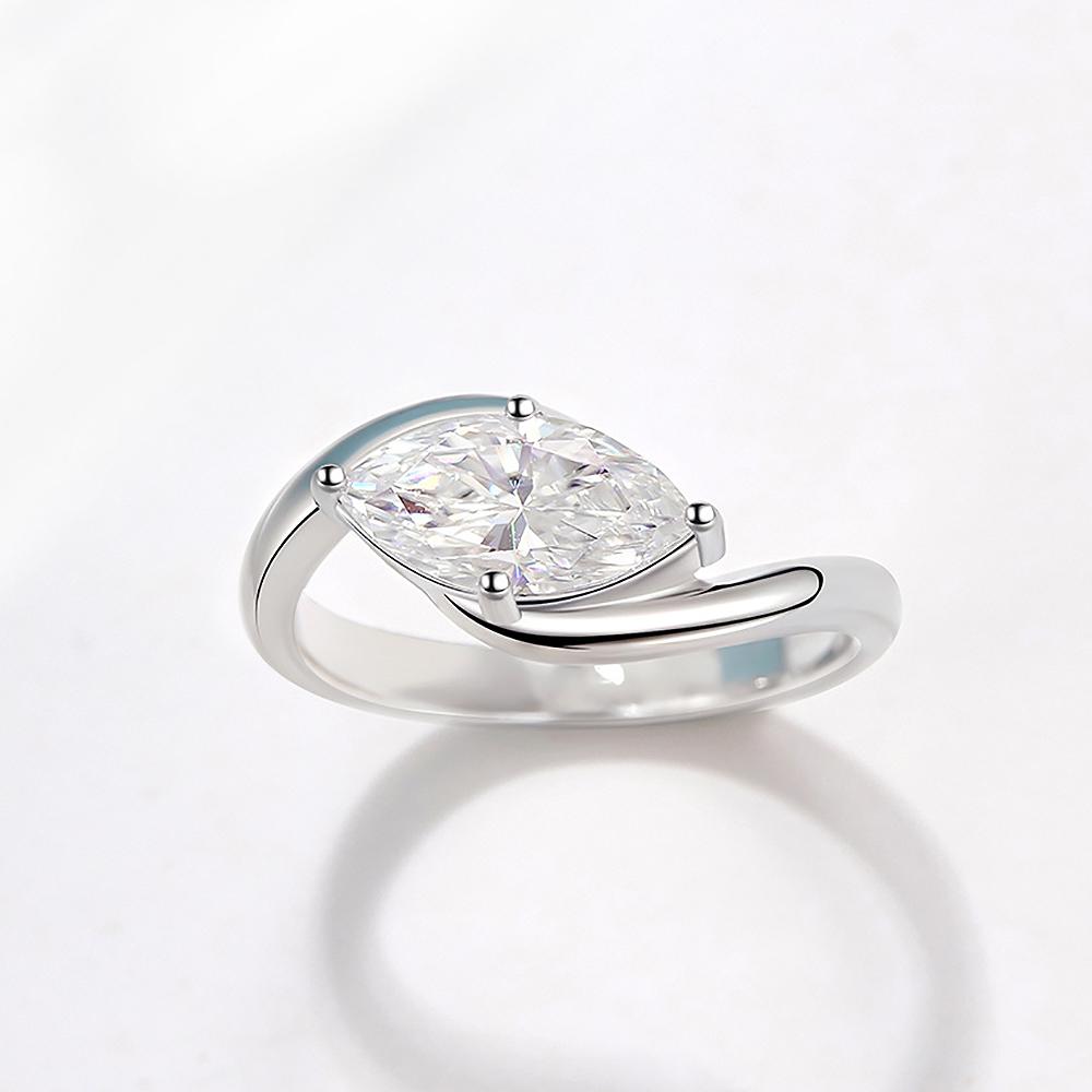 

1pcs Marquise Cut Moissanite Engagement Ring with Certicate 925 Silver Bypass Solitaire Diamond Wedding Ring for Women 9&1 Carat срібний