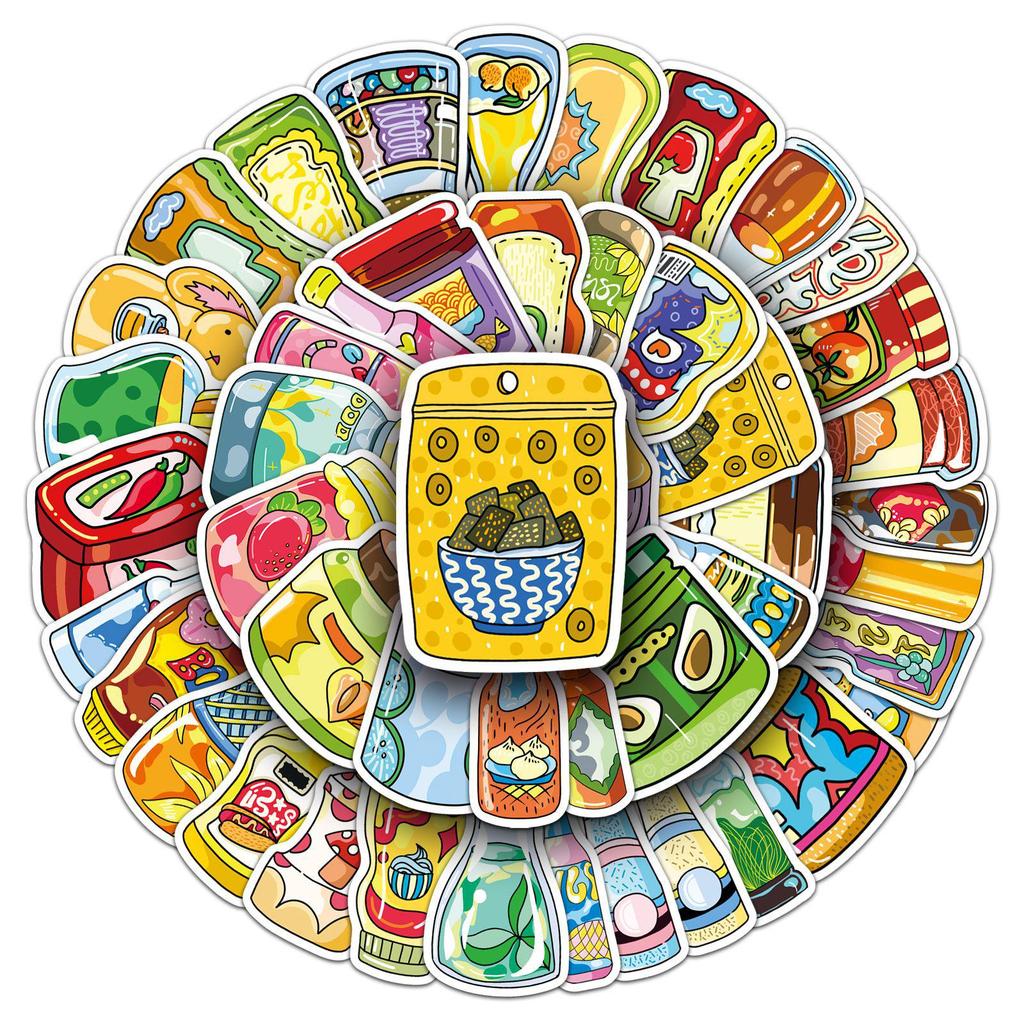 51 Sauce Graffiti Stickers: Cartoon Seasoning Bottles, Waterproof Decoration for Journals & Thermos Cups