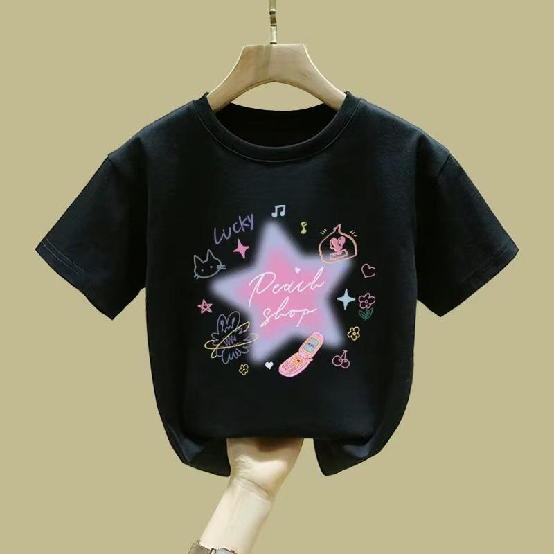 2025 Summer Apricot Pure Cotton Short-Sleeved T-Shirt for Girls and Boys