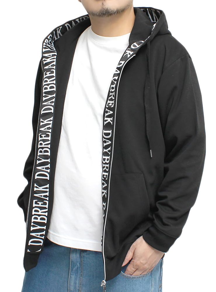 

One Colors Men s Plus Size Long Sleeve Cardboard Jacquard Hoodie with Logo Tape and Printed Hood Lining, Zip-Up Sweatshirt, Size 5L, Black (Recycled)