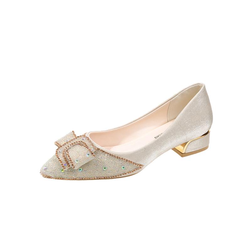 Fashion Gentle French Chunkiness 2025 New Spring Rhinhette High Heels Large Size Shallow Mouth Pointed Single Shoes