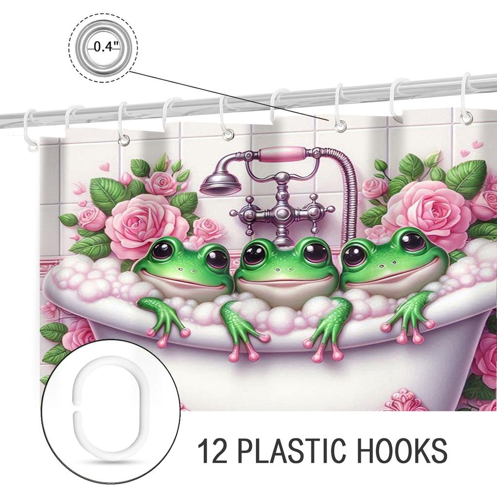 Grod- och lotusbadgardin Badrumsduschdraperi Vattentätt Med 12 krokar Heminredning Fri frakt