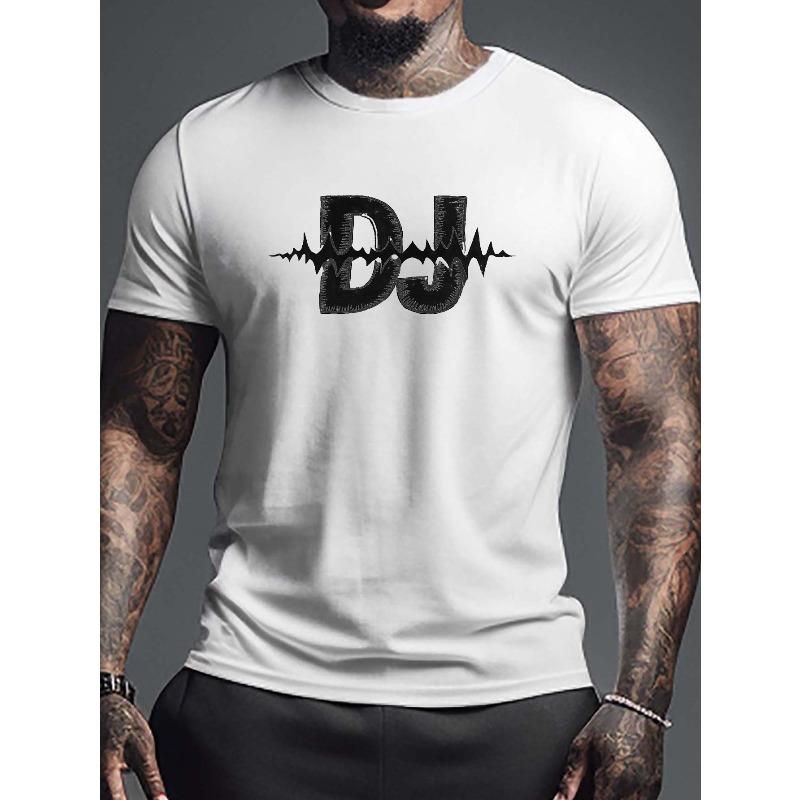 European Sizes Plus Size Men's Novelty DJ Print T-shirt, Casual Fashion Tee, Street Style Short Sleeve Crew Neck Shirt