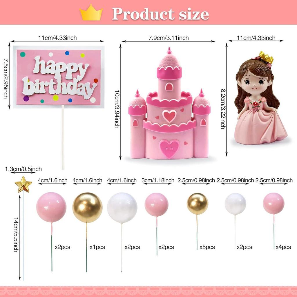 Pink Castle Princess Cake Topper with Stars - Perfect for Girls' Birthday Parties