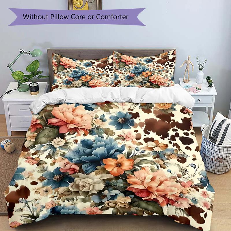 

3pcs Floral Bedding Set with One Quilt Cover and Two Pillowcases (No Core) - Includes Comforter Cover, Home Decor, Holiday Gift, Polyester Fabric, Ani 135x200cm