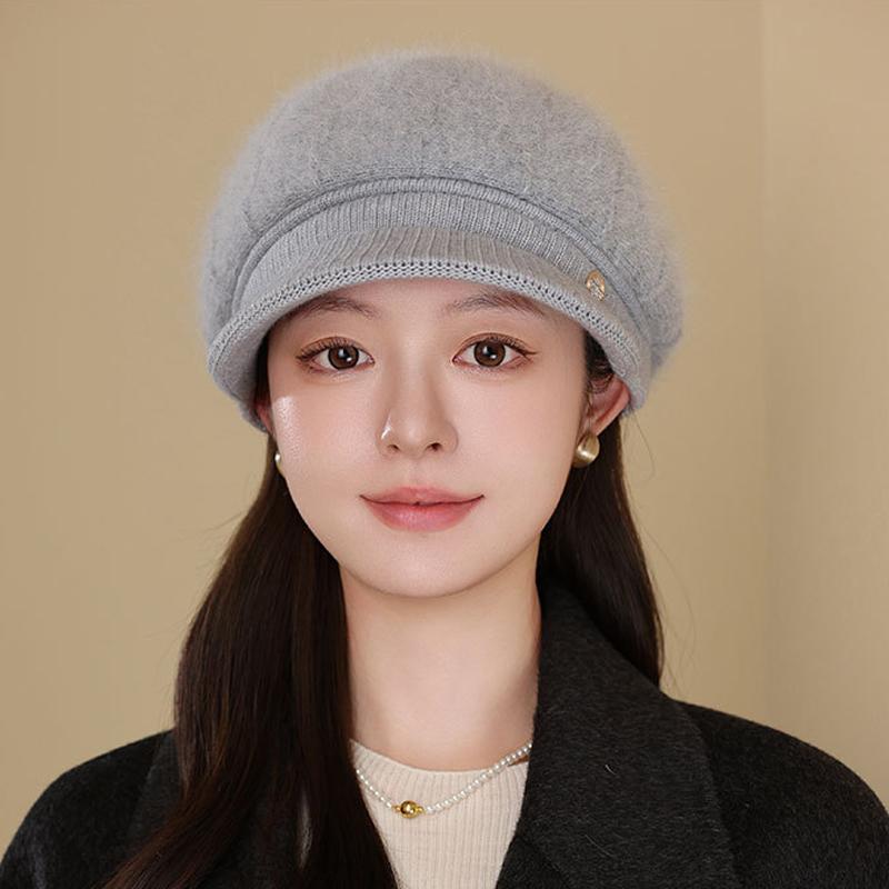 Middle-Aged and Elderly Thick Rabbit Fur Duck Tongue Beret Outdoor Windproof Mother Warm Knitted Cap