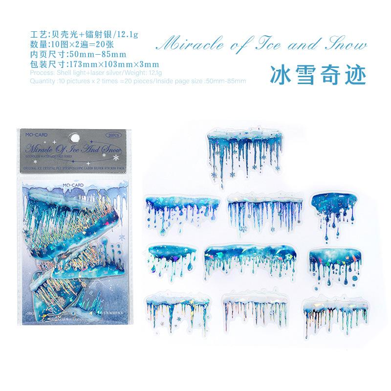 

20-Sheet Blue Ice Crystal & Raindrop Theme Stickers, Frosty Droplet Patterns & Self-Adhesive, for Journal DIY & Scrapbook Deco