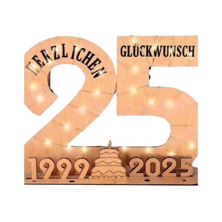 Elegant Wooden Number Figurine with LED Light String Stand for Birthday and Wedding Wood Sign Guest Book DIY Art Crafts