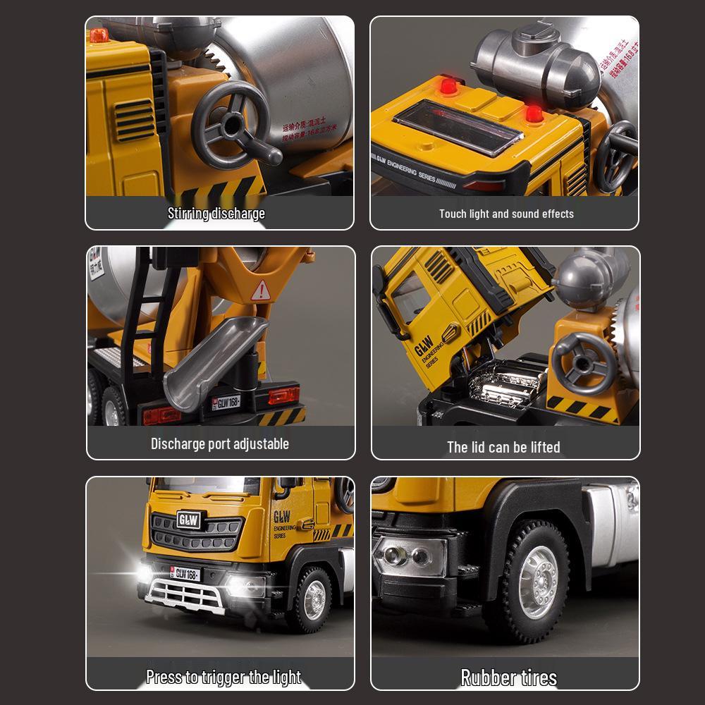 Steel Power Large Alloy Crane Toy - Children's Engineering Vehicle Crane & Mixer Truck Set