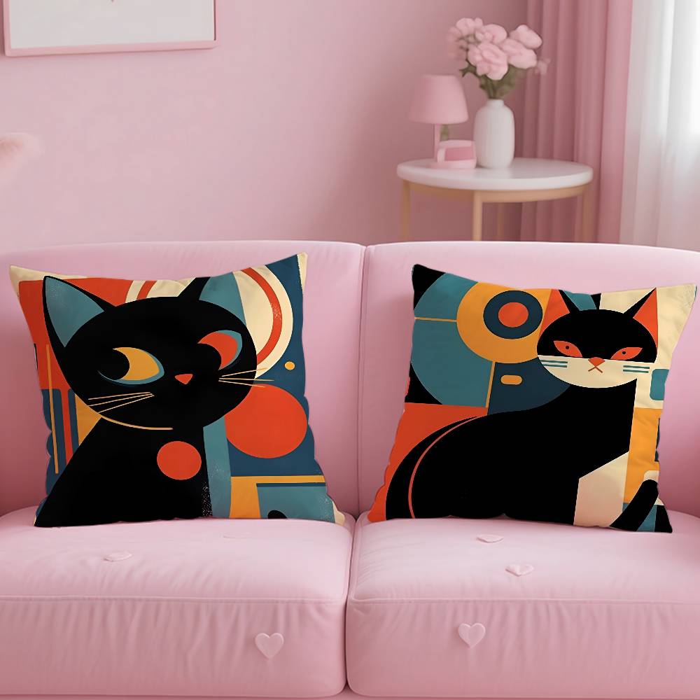 Simple Fashion B-Bauhaus Cat Art Pillow Case Anti-Dustmite Pillowcase Invisible Zipper Silky Short Plush Sofa Cushion Cover