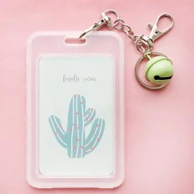 Cute Cartoon Card Cover Fashion Card Bag Bank Credit Card Holder Plastic Student ID Bus Card Pass Holder with Keyring Chain