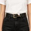 Women's Black Genuine Leather Belt with Classic Square Buckle – Versatile for Jeans and Trousers
