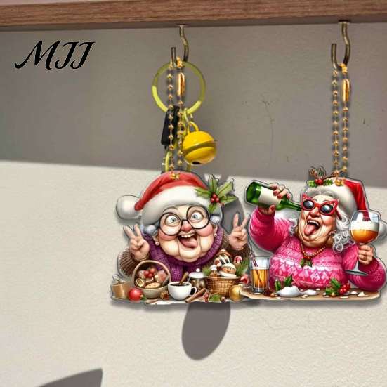 Grandma Themed Party Decorations 12Pcs Funny Old Women Christmas Tree Ornaments, 2D Flat Acrylic Cartoon Decorative Pendants for Garlands Hanging with