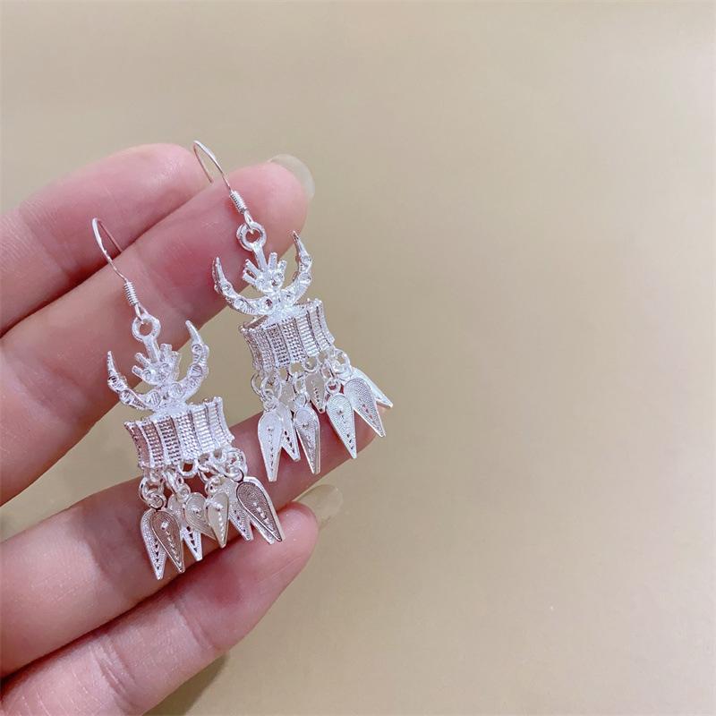 Ethnic style earrings Alloy silver-plated Miao ethnic minority Dong Yi earrings Earrings
