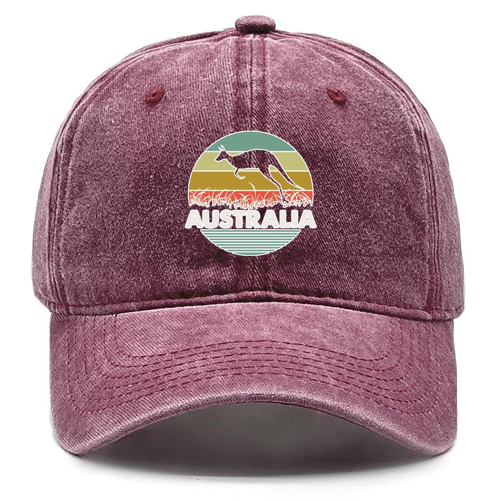 AUSTRALIA" Kangaroo Print Snapback Baseball Hat, Mesh Hat Sunshade Adjustable Strap Curved Brim Simple Adjustable Baseball Cap