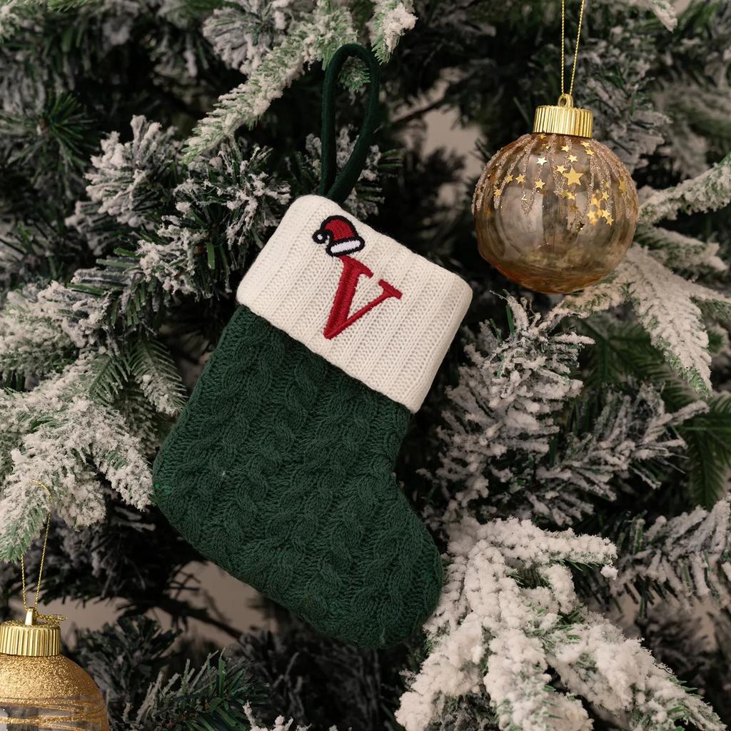 Christmas Socks Knitted Snowflake Letter Socks Large Capacity Christmas Tree Ornaments Candy Gift Stockings Holiday Pendants