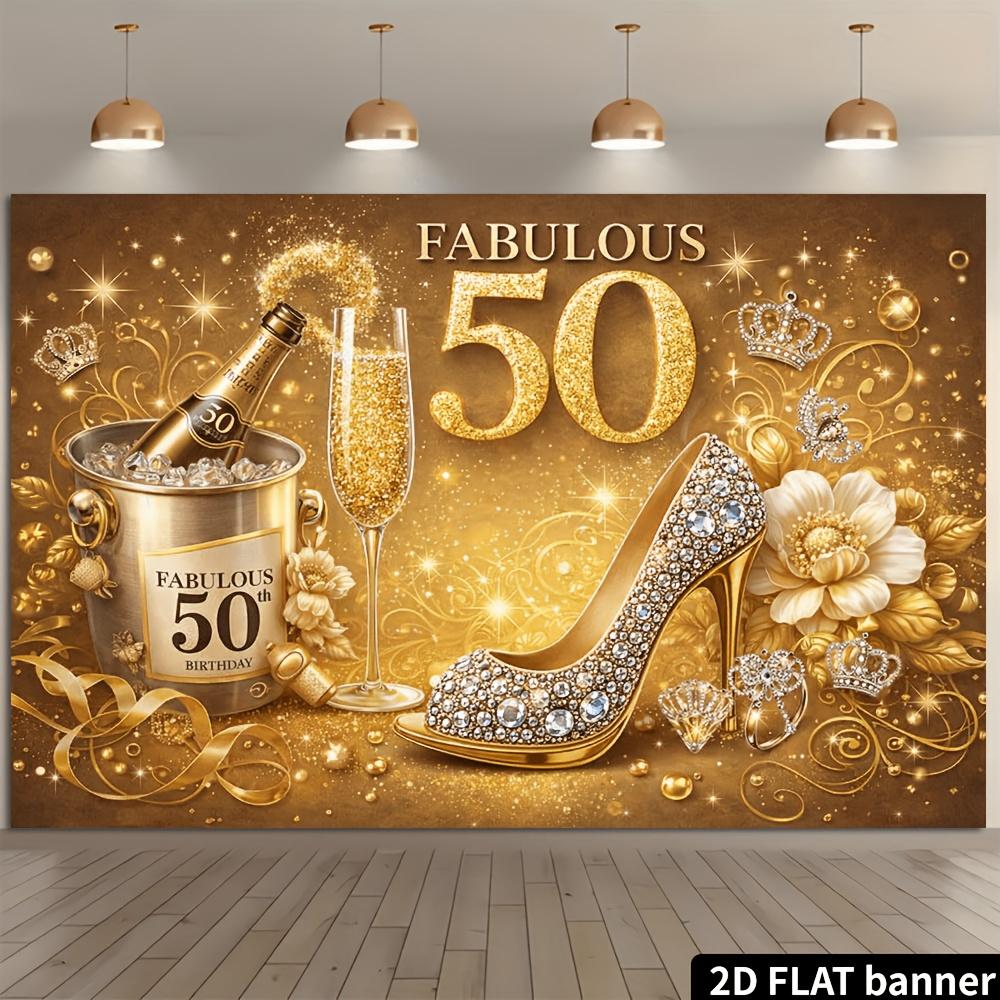 2D Plane 50th Birthday Party Background Cloth - Fabulous 50 Theme 100x150cm