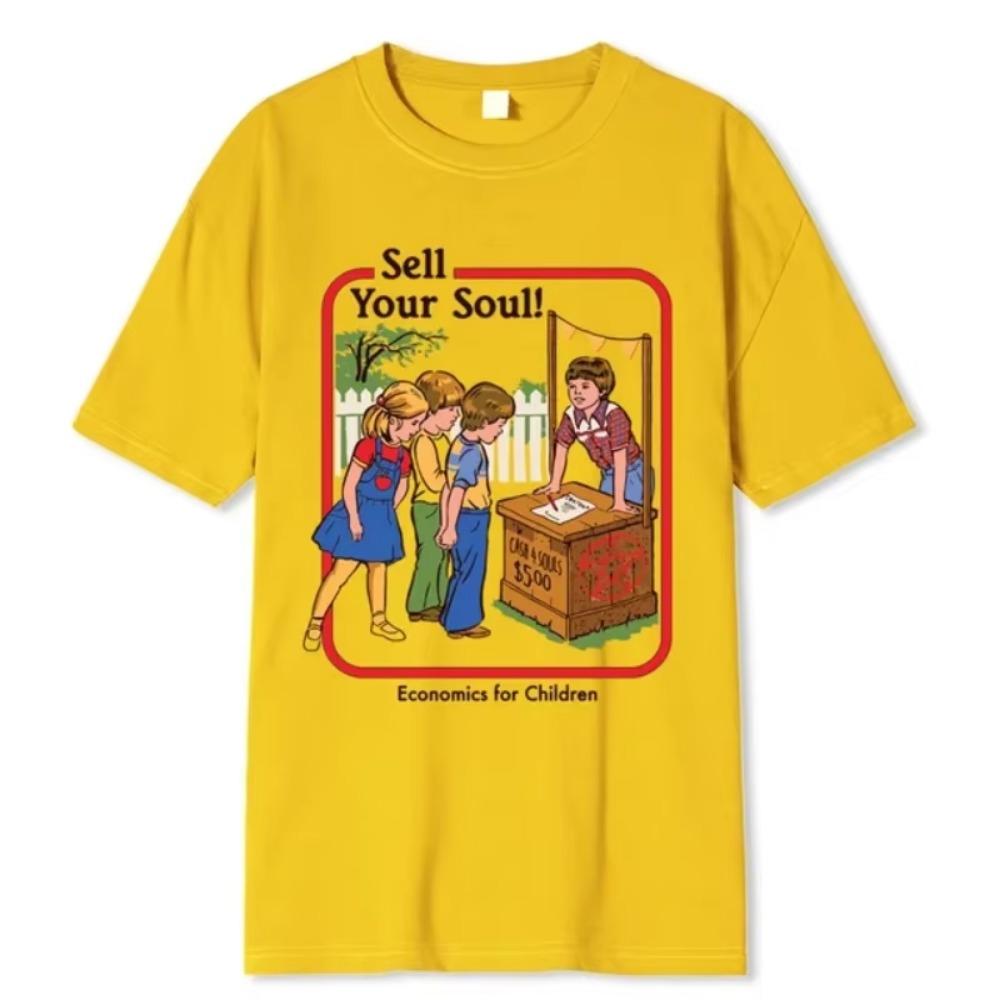 Men's T-shirt Horror Manga " Economics  For Children" Pattern Printed Fashion T-shirt Loose Cotton T-shirt Clothing Street T-s