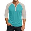 Men's Button-Down Contrast Raglan 3/4 Sleeve Top