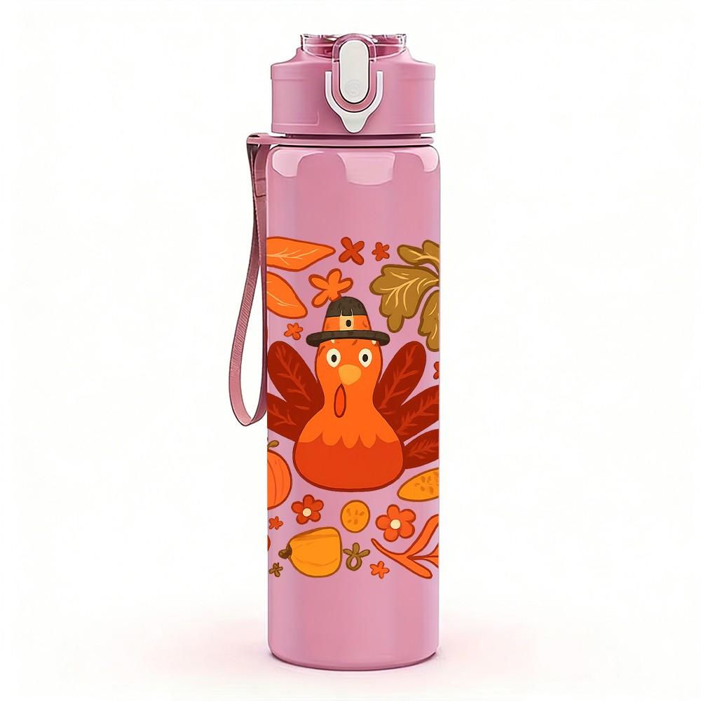 1PC Autumn Maple Turkey Art 750ml Color Plastic Sports Water Bottle Leakproof Flip Straw Lid Suitable for Sports Office Home Use